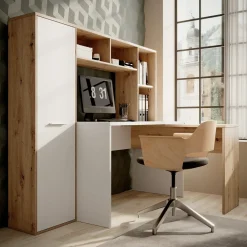 Meubella Bureau Elze - Eiken - Wit - 173x66x116 Cm