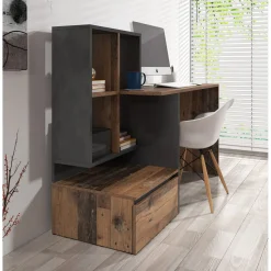 Meubella Bureau Pierre 2 - Donker Eiken - Antraciet - 145x52x75 Cm