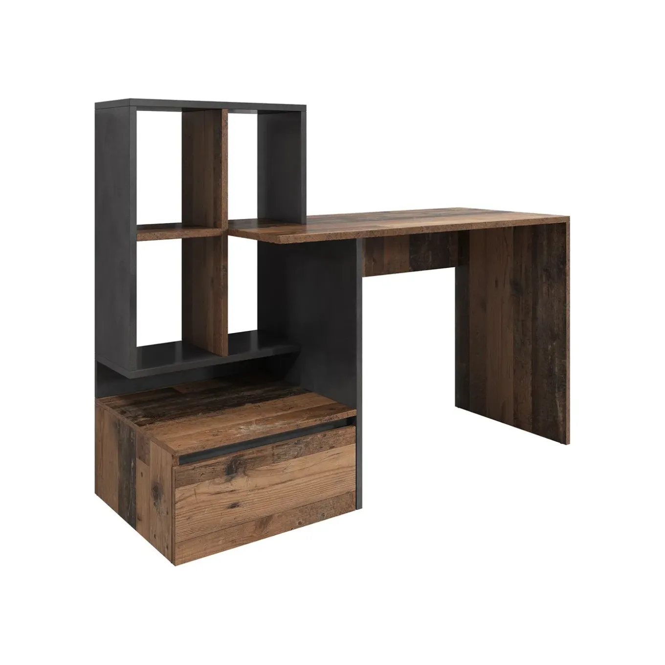 Meubella Bureau Pierre 2 - Donker Eiken - Antraciet - 145x52x75 Cm