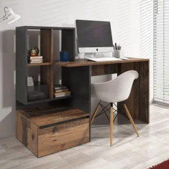 Meubella Bureau Pierre 2 - Donker Eiken - Antraciet - 145x52x75 Cm