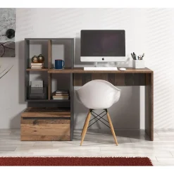 Meubella Bureau Pierre 2 - Donker Eiken - Antraciet - 145x52x75 Cm