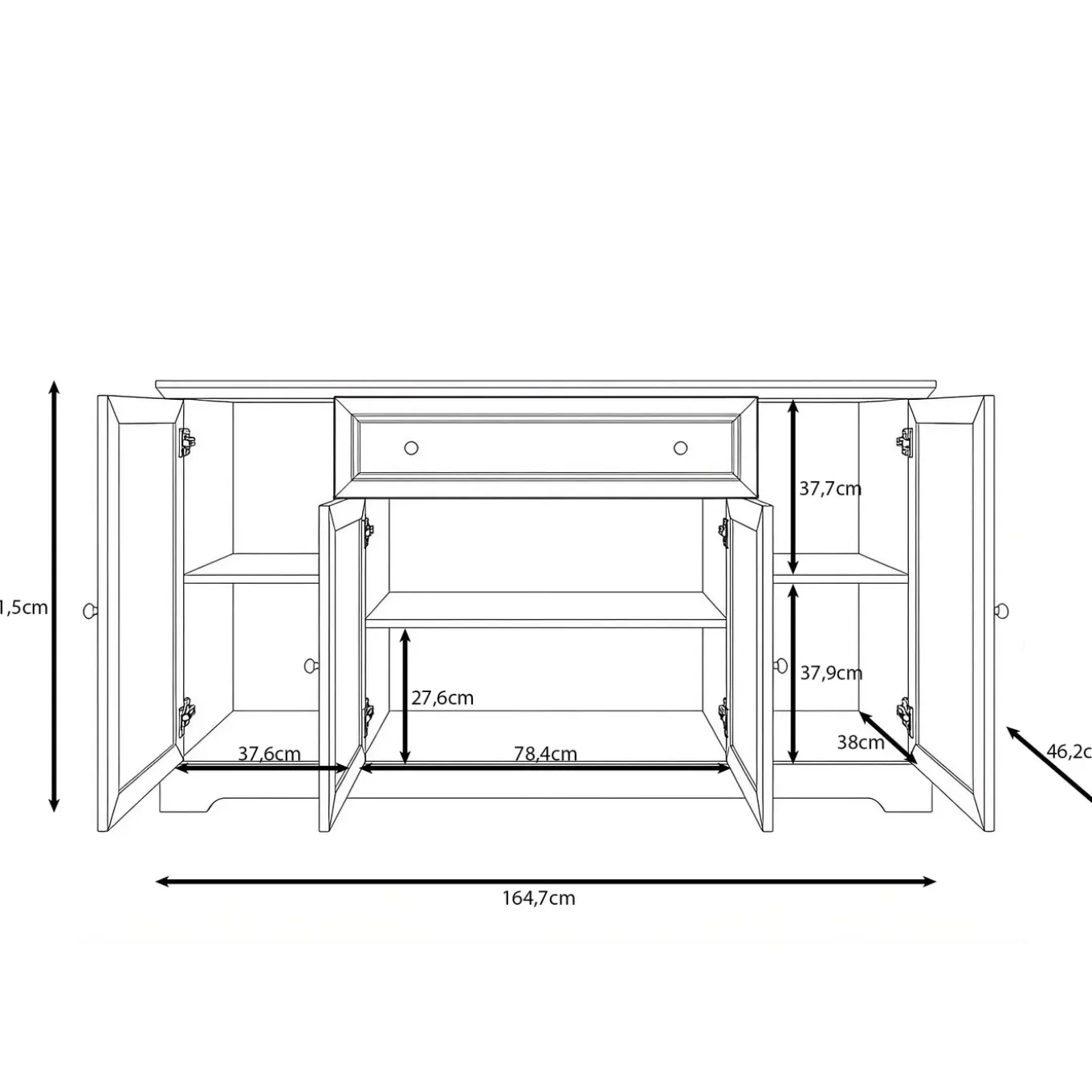 Meubella Dressoir Kresto - Beige/eikenpatroon - 165x46x91 Cm
