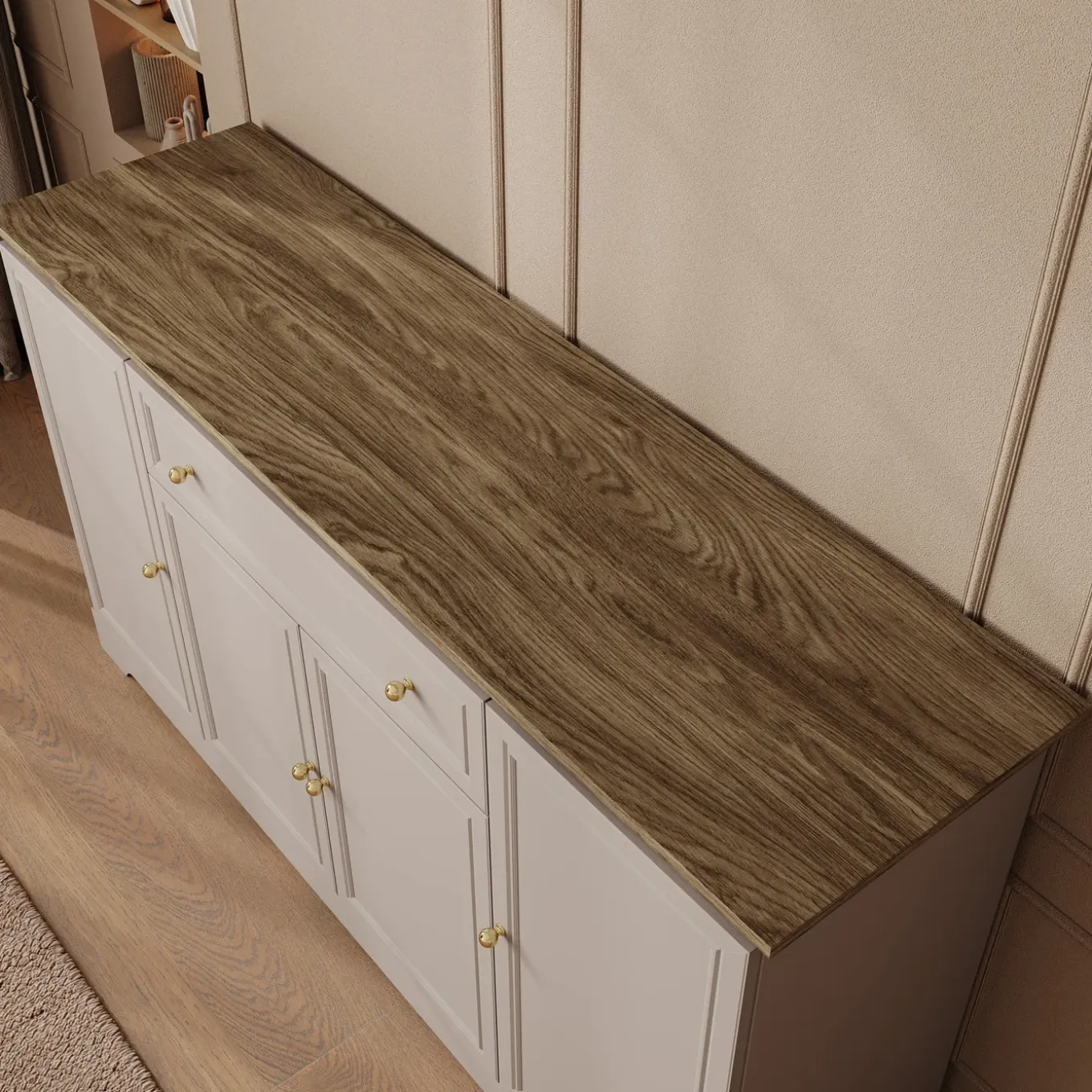 Meubella Dressoir Kresto - Beige/eikenpatroon - 165x46x91 Cm