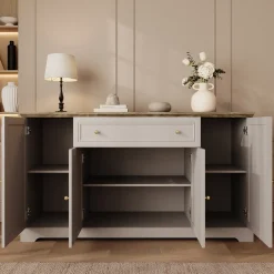 Meubella Dressoir Kresto - Beige/eikenpatroon - 165x46x91 Cm