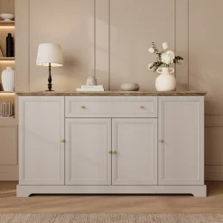 Meubella Dressoir Kresto - Beige/eikenpatroon - 165x46x91 Cm