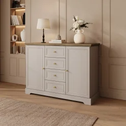 Meubella Dressoir Kresto - Beige/eikenpatroon - 150x38x85 Cm