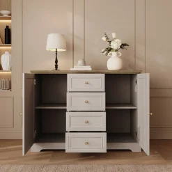 Meubella Dressoir Kresto - Beige/eikenpatroon - 150x38x85 Cm
