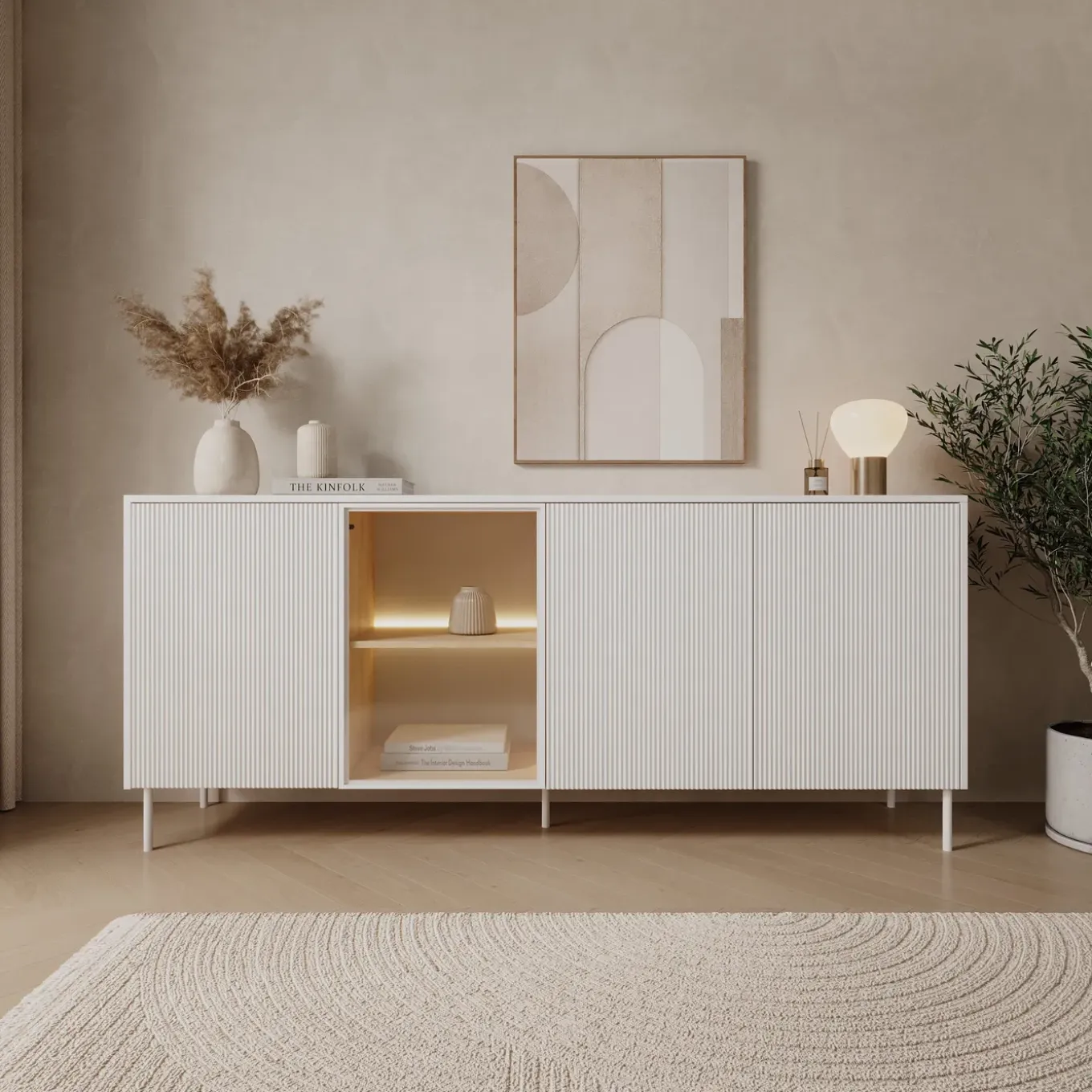 Meubella Dressoir Lynton - Wit/licht Eiken - 195x41x83 Cm