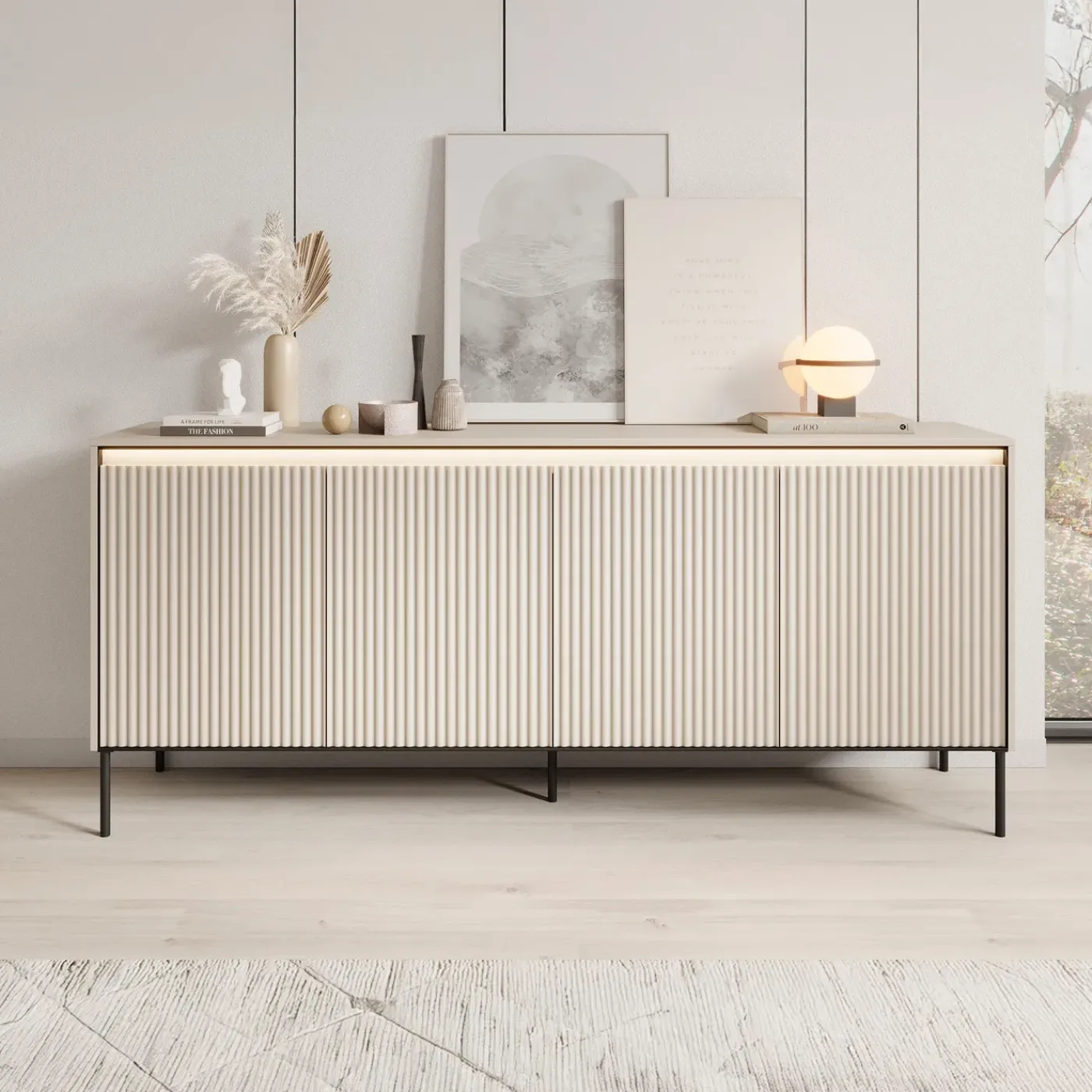 Meubella Dressoir Timoteo - Beige - 193x40x83 Cm