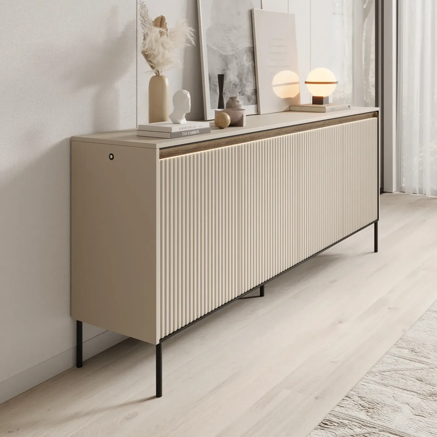 Meubella Dressoir Timoteo - Beige - 193x40x83 Cm