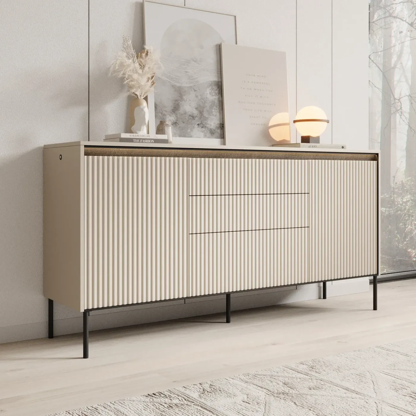 Meubella Dressoir Timoteo - Beige - 166x40x83 Cm