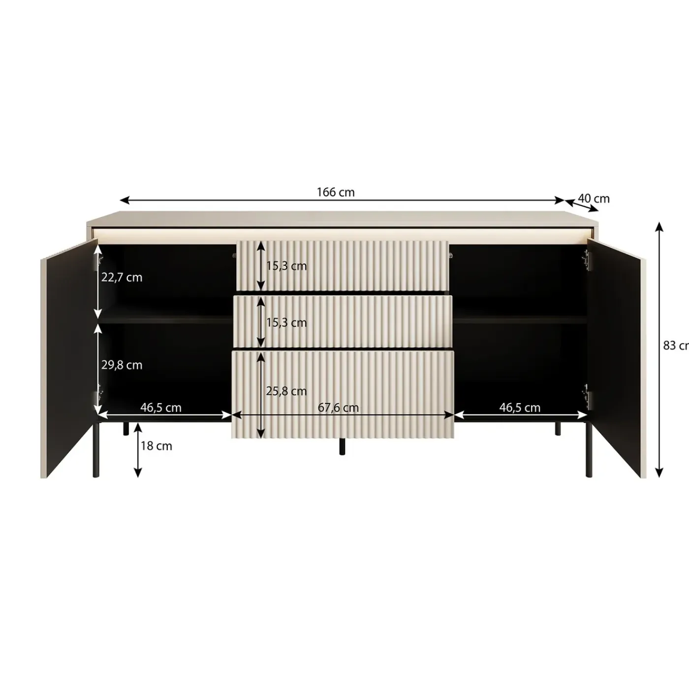 Meubella Dressoir Timoteo - Beige - 166x40x83 Cm