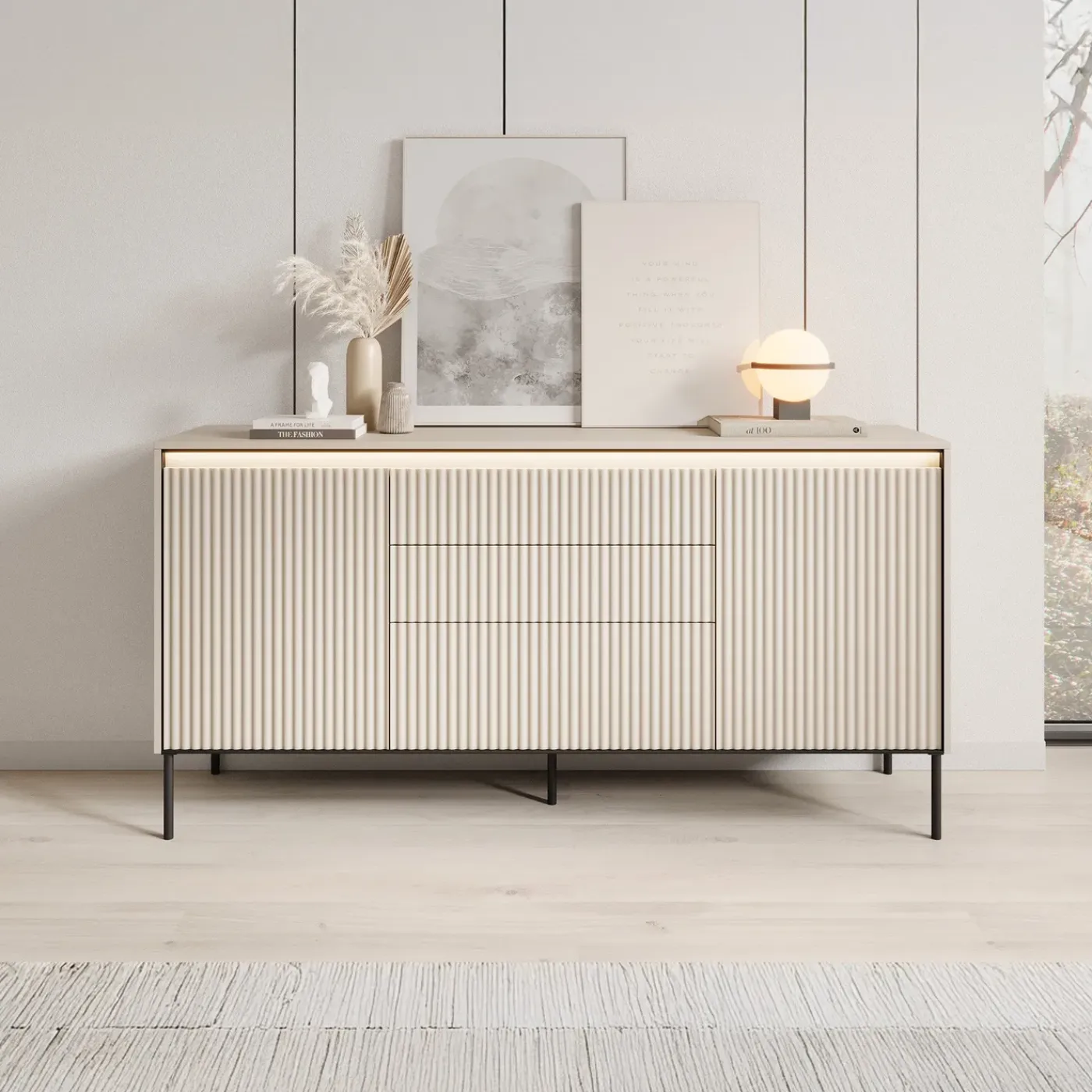Meubella Dressoir Timoteo - Beige - 166x40x83 Cm