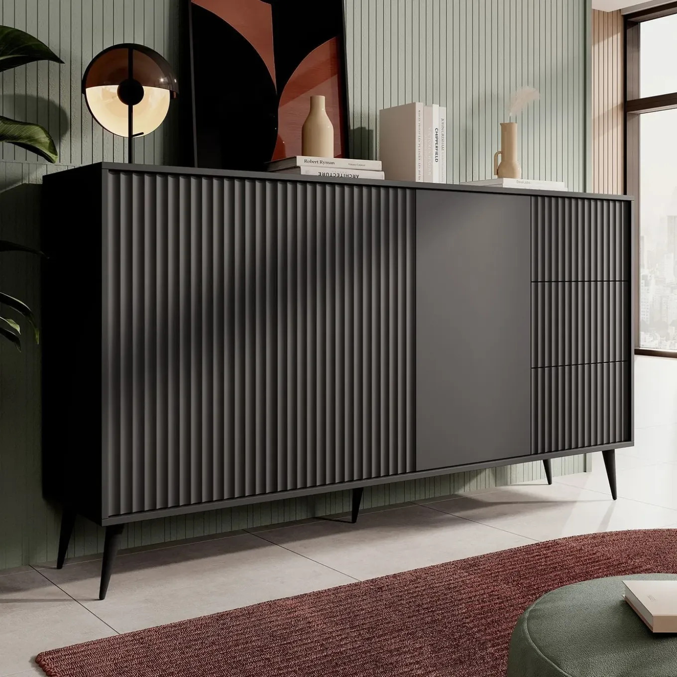 Meubella Dressoir Winq - Antraciet - 179x40x98 Cm