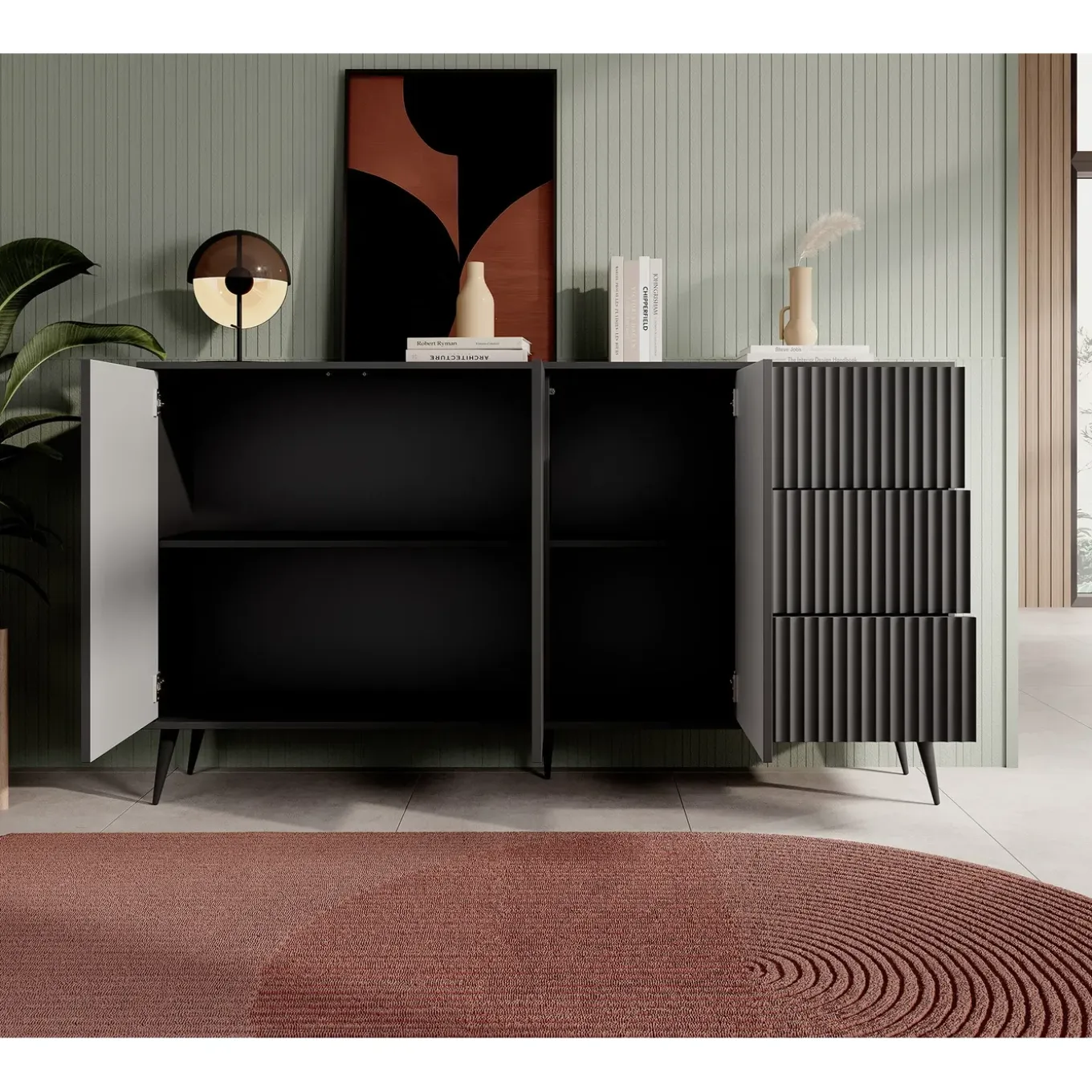 Meubella Dressoir Winq - Antraciet - 179x40x98 Cm