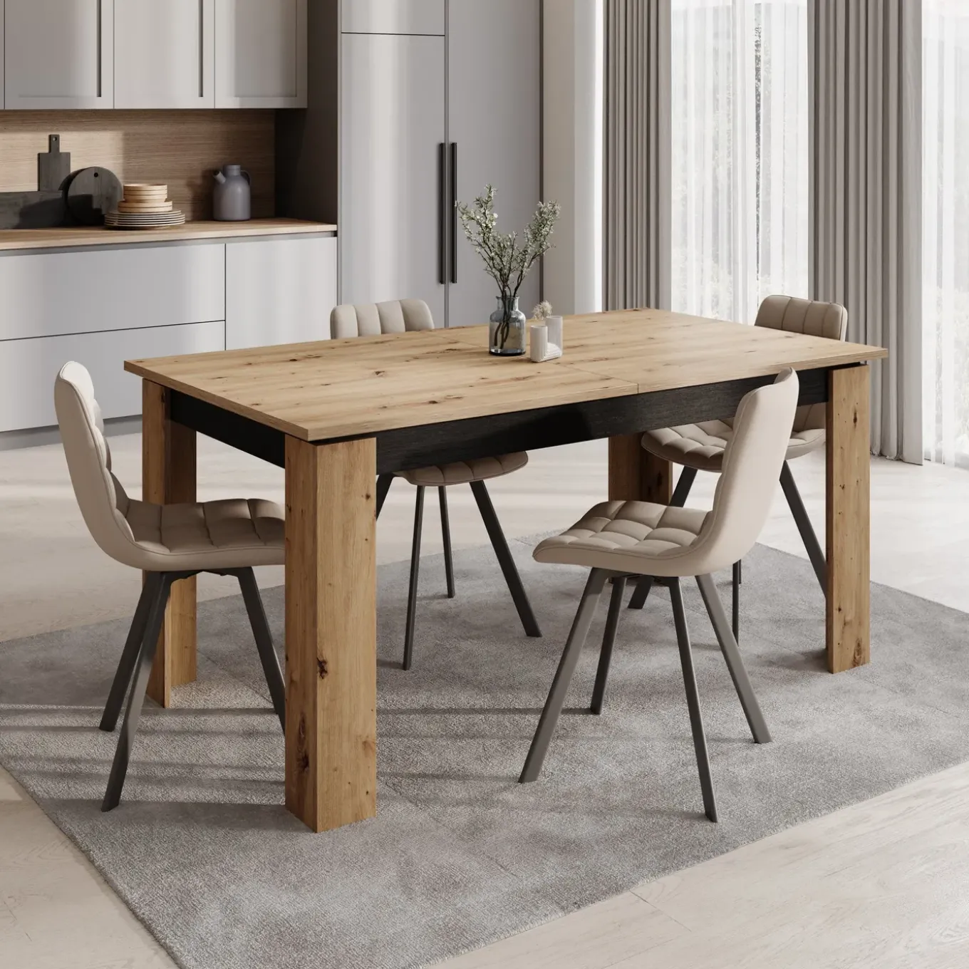 Meubella Eetkamertafel Montellini - Eikenpatroon - 160x90x77 Cm