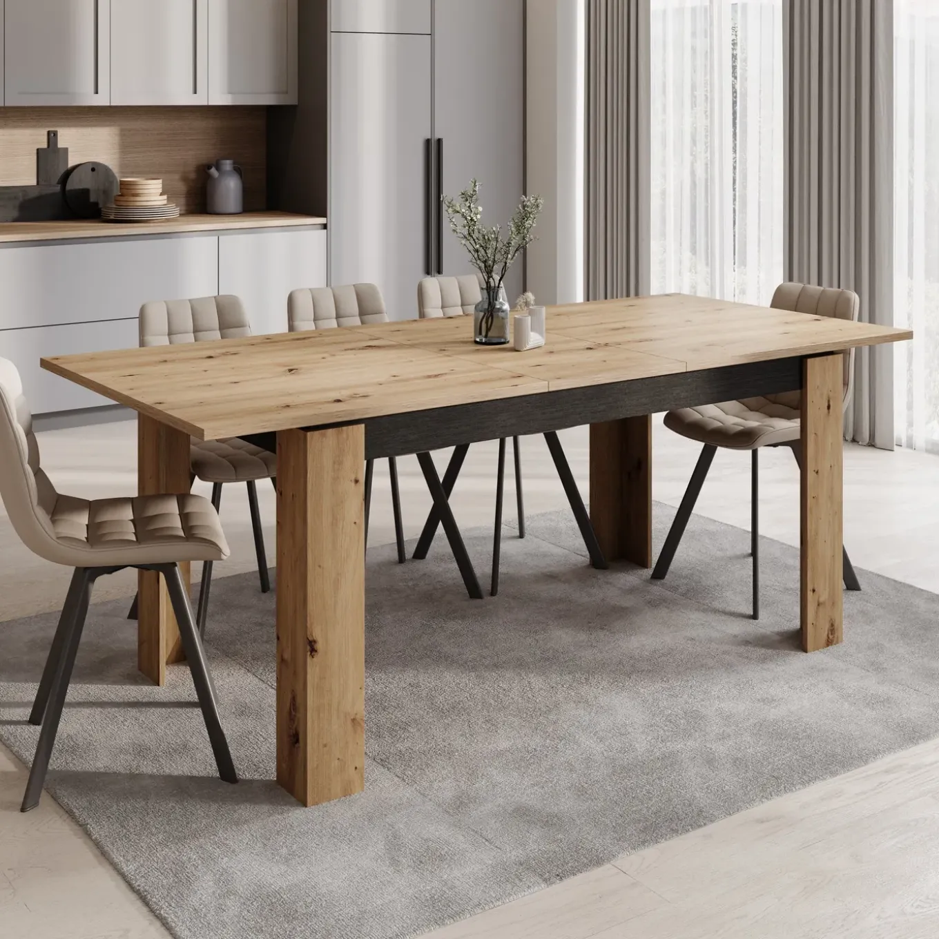 Meubella Eetkamertafel Montellini - Eikenpatroon - 160x90x77 Cm