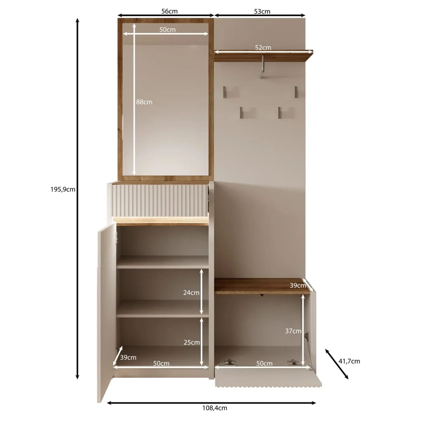 Meubella Kapstok Orenzo - Beige - 108x42x196 Cm