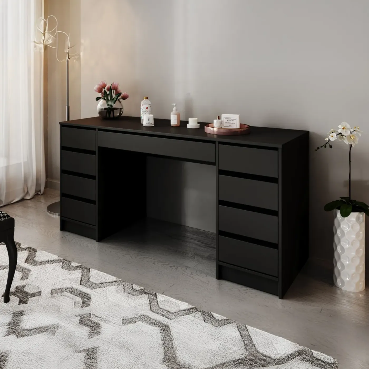 Meubella Kaptafel Arco 2 - Zwart - 154x55x75 Cm