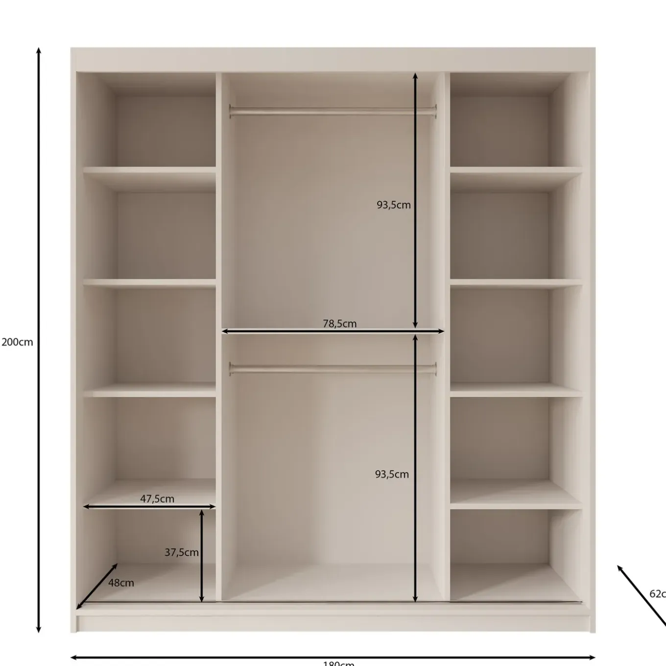 Meubella Kledingkast Bodhi - Zwart - 180x62x200 Cm - Met Spiegel