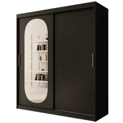 Meubella Kledingkast Bodhi - Zwart - 180x62x200 Cm - Met Spiegel
