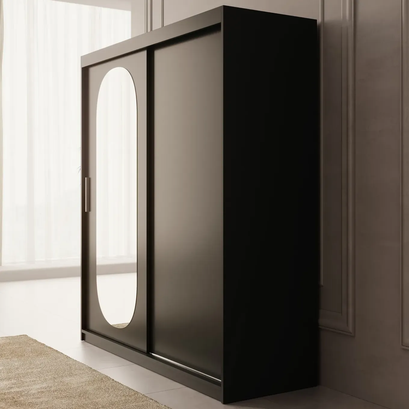Meubella Kledingkast Bodhi - Zwart - 180x62x200 Cm - Met Spiegel