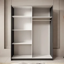 Meubella Kledingkast Boets - Zwart - Eiken - 150x64x199 Cm - Met Spiegel