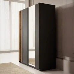 Meubella Kledingkast Boets - Zwart - Eiken - 150x64x199 Cm - Met Spiegel
