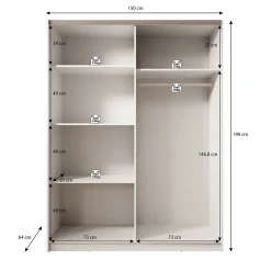 Meubella Kledingkast Boets - Zwart - Eiken - 150x64x199 Cm - Met Spiegel