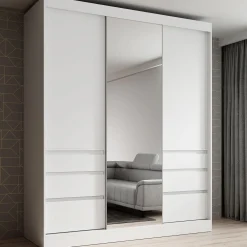 Meubella Kledingkast Henry - Wit - 180x65x216 Cm - Met Spiegel