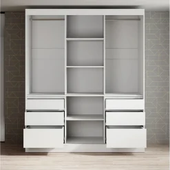 Meubella Kledingkast Henry - Wit - 180x65x216 Cm - Met Spiegel