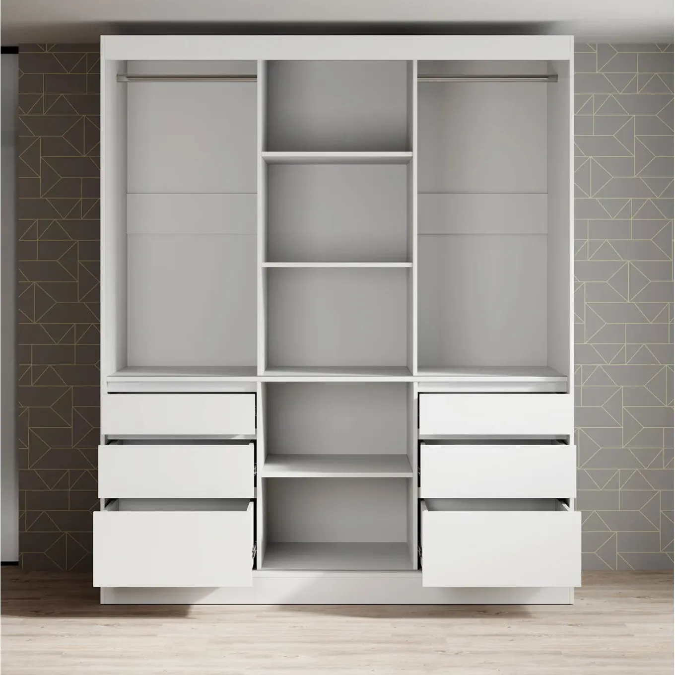 Meubella Kledingkast Henry - Wit - 180x65x216 Cm - Met Spiegel