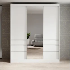 Meubella Kledingkast Henry - Wit - 180x65x216 Cm - Met Spiegel