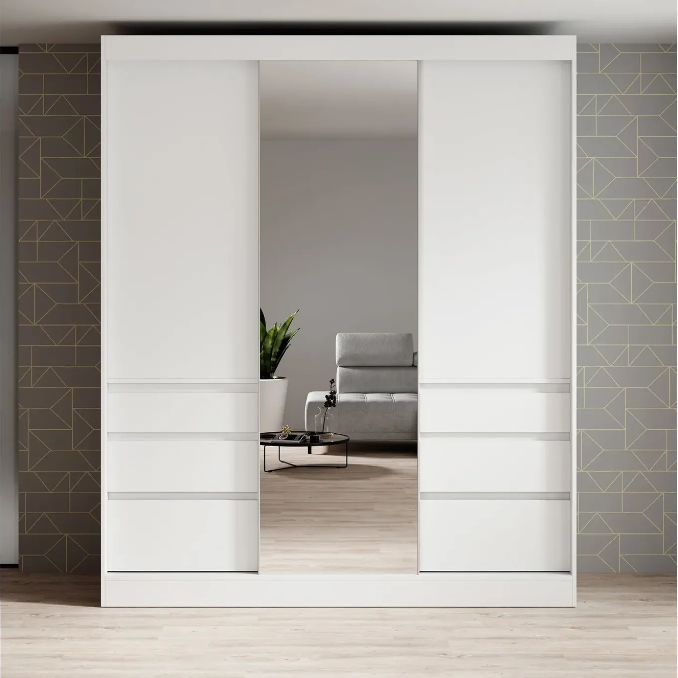 Meubella Kledingkast Henry - Wit - 180x65x216 Cm - Met Spiegel