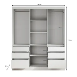 Meubella Kledingkast Henry - Wit - 180x65x216 Cm - Met Spiegel