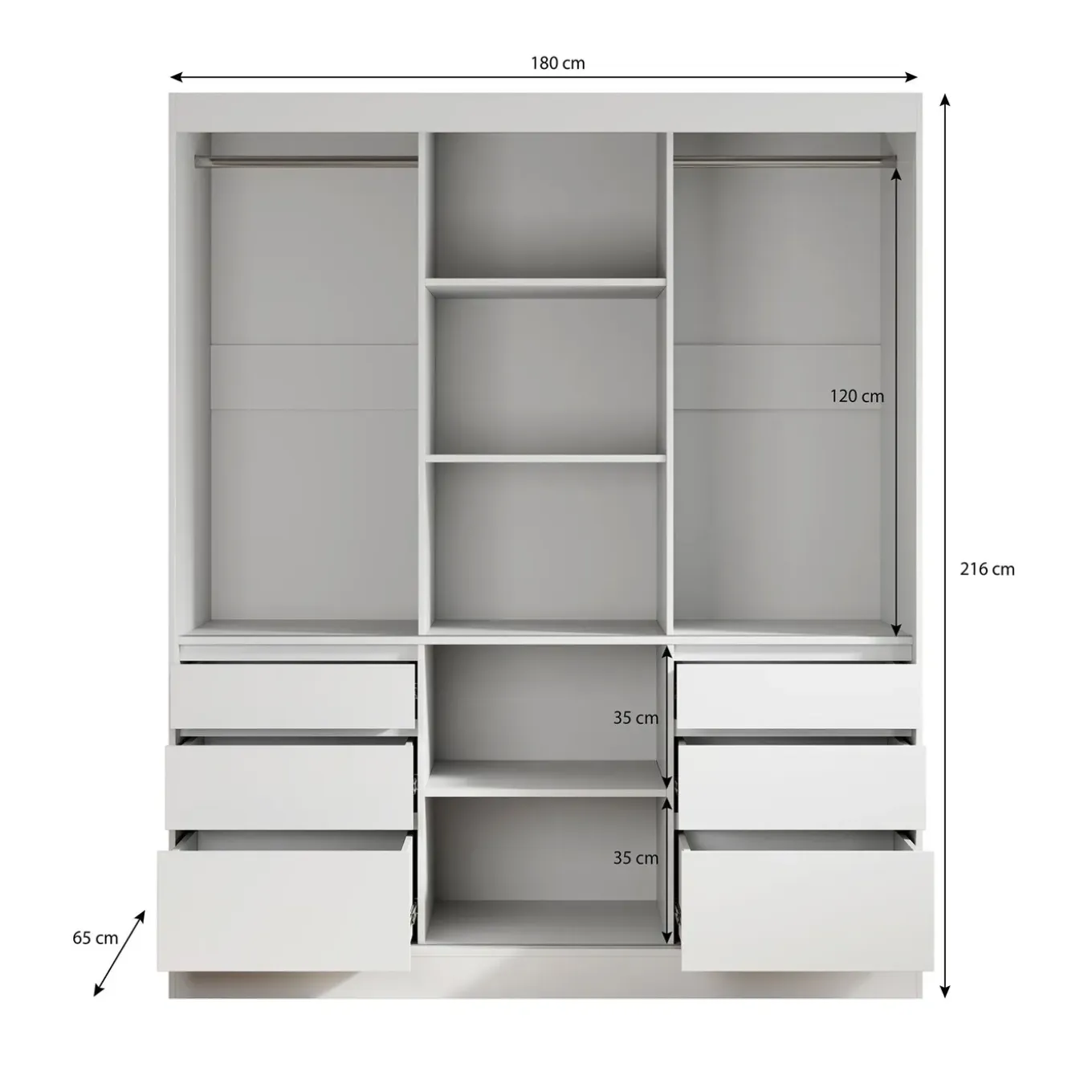 Meubella Kledingkast Henry - Wit - 180x65x216 Cm - Met Spiegel