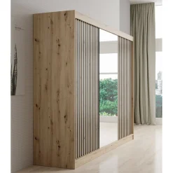 Meubella Kledingkast Lisbon 2 - Eiken - 250x62x200 Cm - Met Spiegel