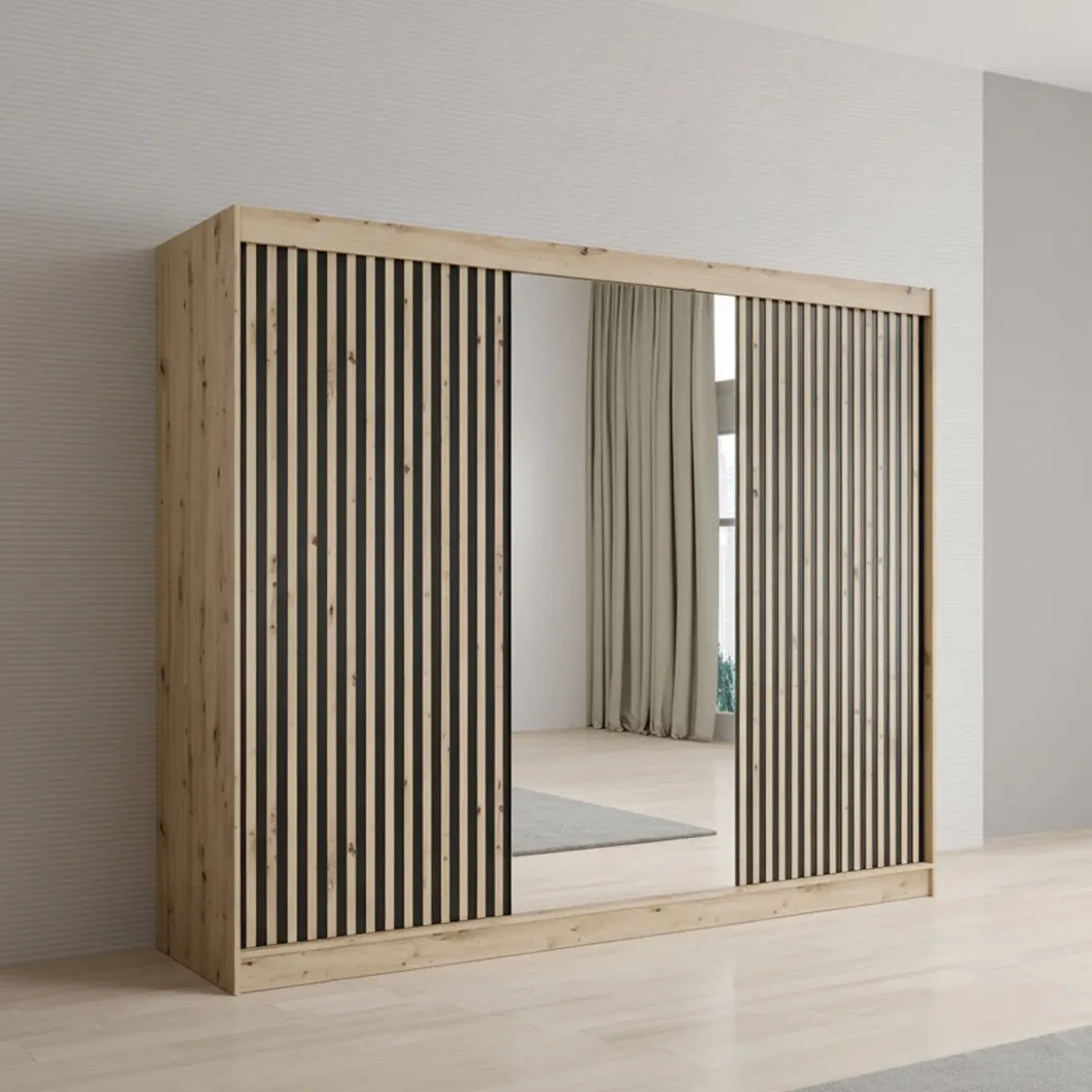 Meubella Kledingkast Lisbon 2 - Eiken - 250x62x200 Cm - Met Spiegel