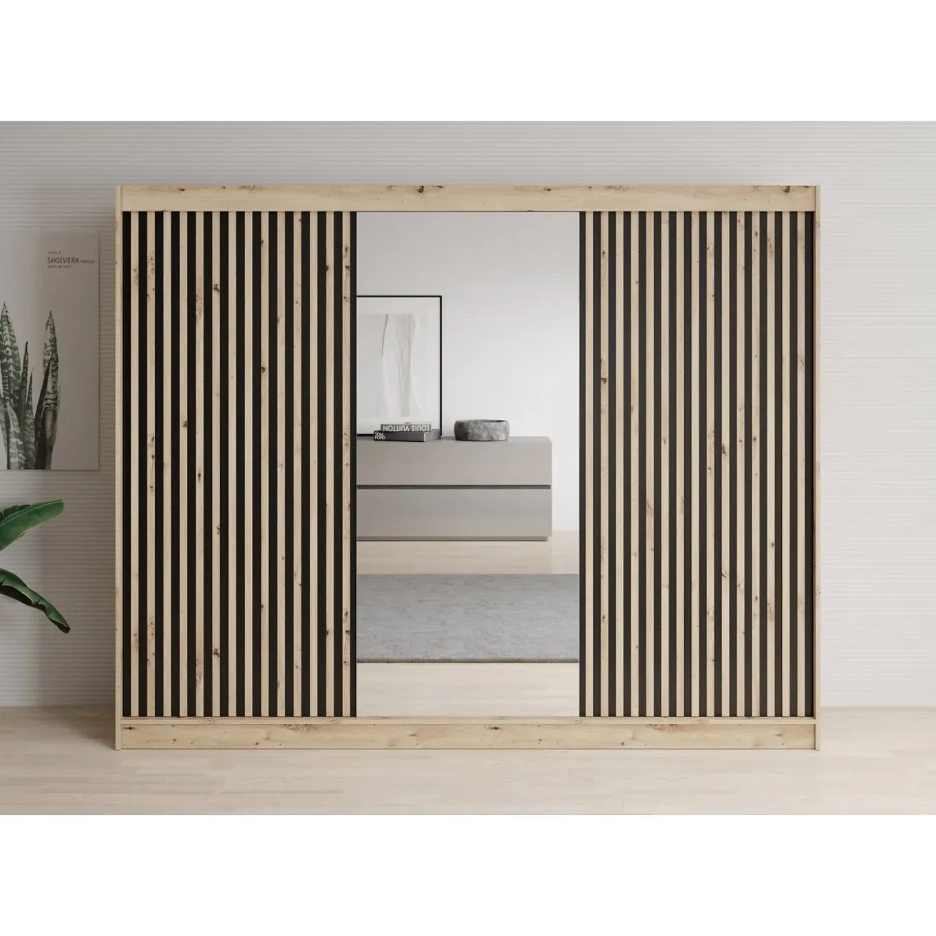 Meubella Kledingkast Lisbon 2 - Eiken - 250x62x200 Cm - Met Spiegel