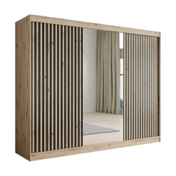 Meubella Kledingkast Lisbon 2 - Eiken - 250x62x200 Cm - Met Spiegel