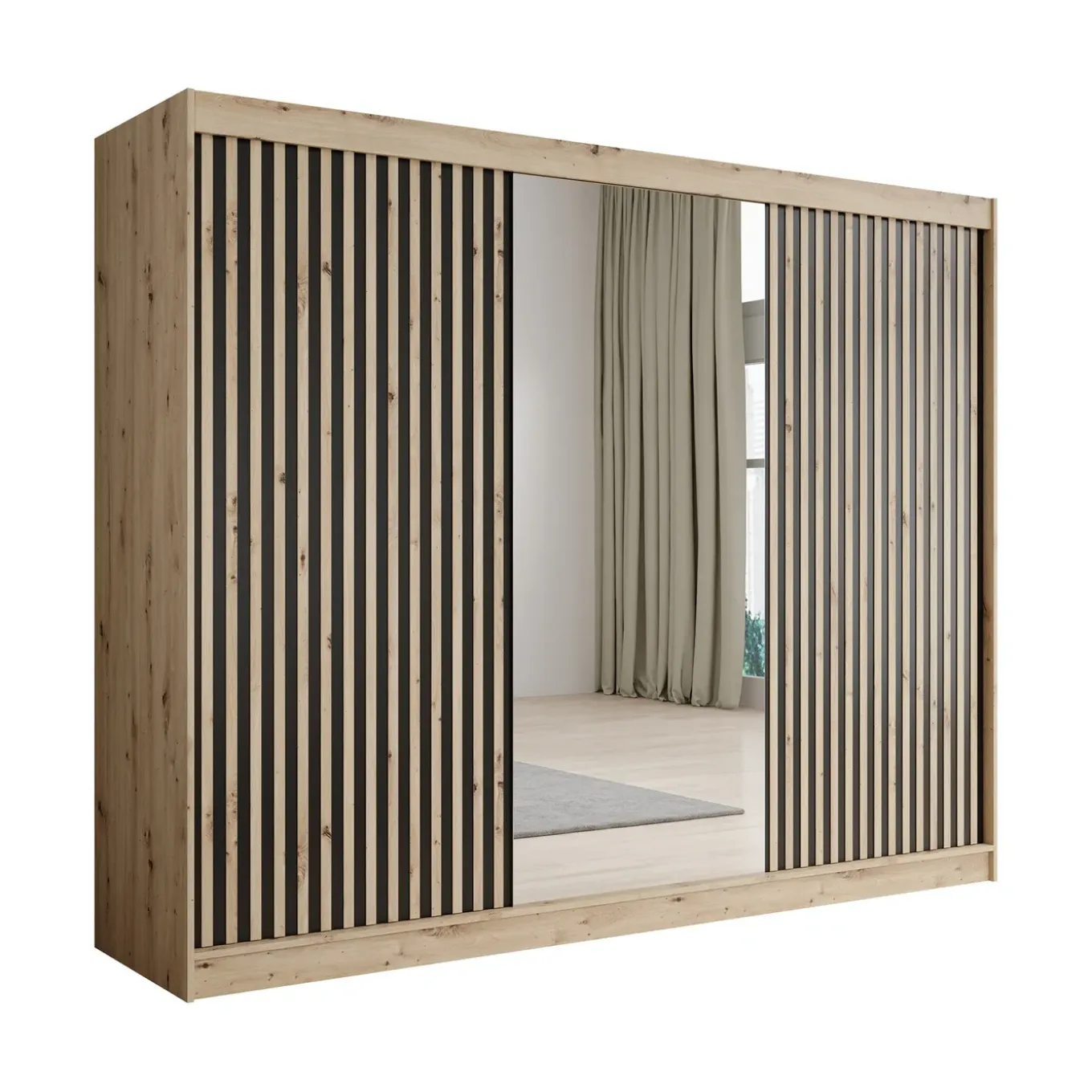 Meubella Kledingkast Lisbon 2 - Eiken - 250x62x200 Cm - Met Spiegel
