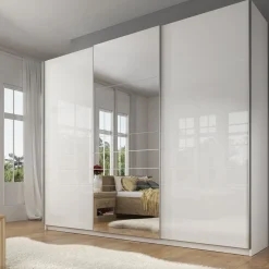 Meubella Kledingkast Mariah 2 - Wit - 263x66x224 Cm - Met Spiegel