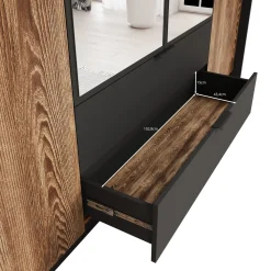 Meubella Kledingkast Mulvey - Eiken - Antraciet - 223x59x210 Cm - Met Spiegel