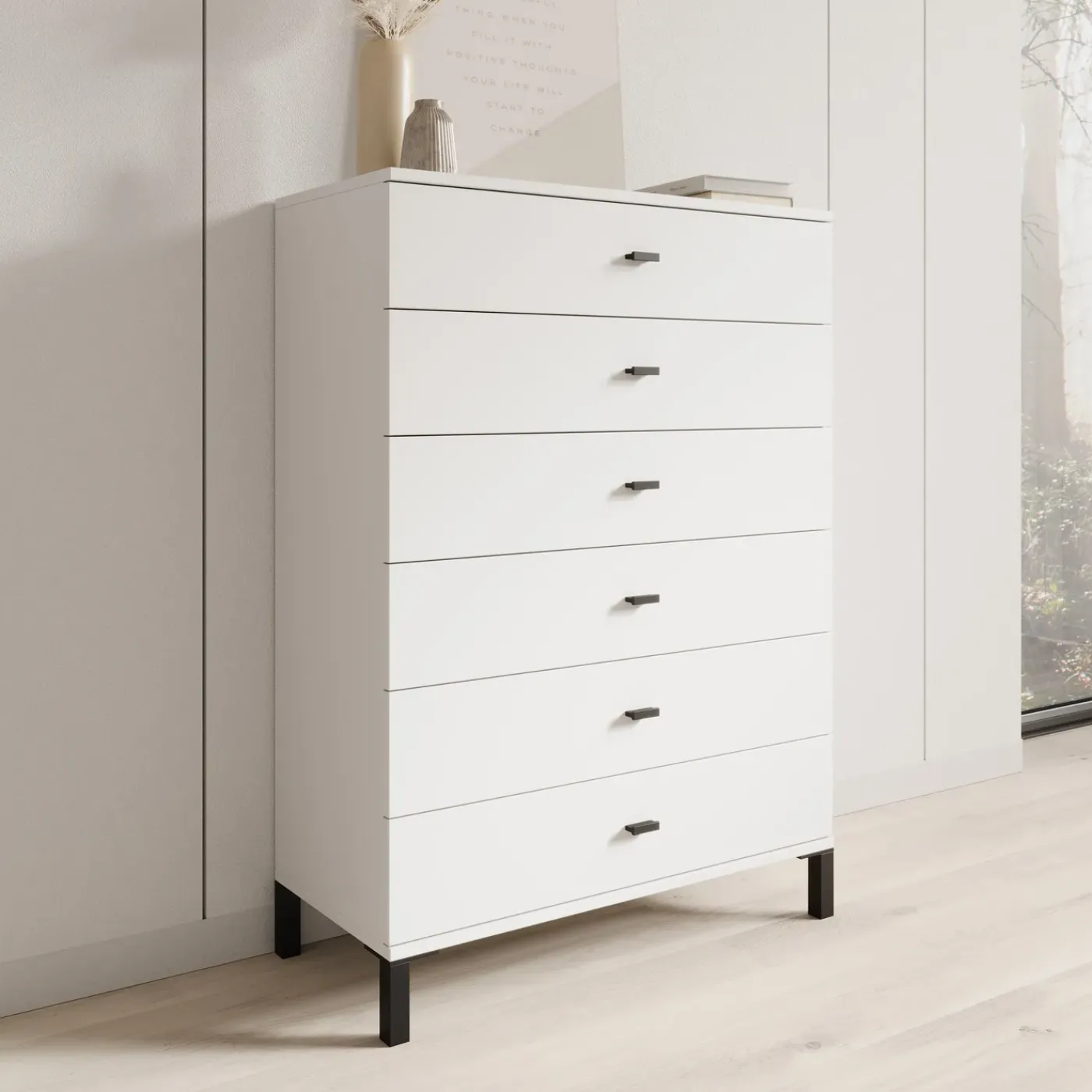 Meubella Ladekast Avellio - Wit - 77x35x110 Cm