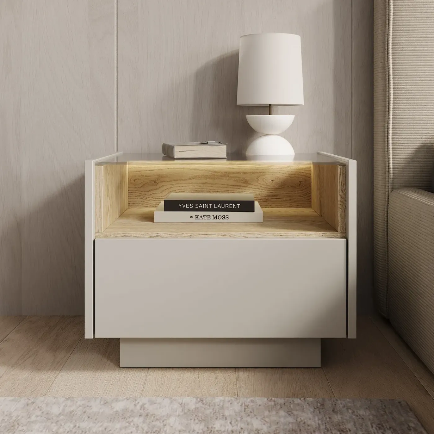 Meubella Nachtkastje Heath - Beige - 53x40x43 Cm