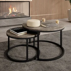 Meubella Salontafel Rica - Grijs Marmerlook - Set Van 2