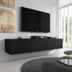 Meubella Tv-meubel Flame - Mat Zwart - 200x40x30 Cm
