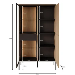 Meubella Vitrinekast Vicious - Eiken - 91x34x158 Cm
