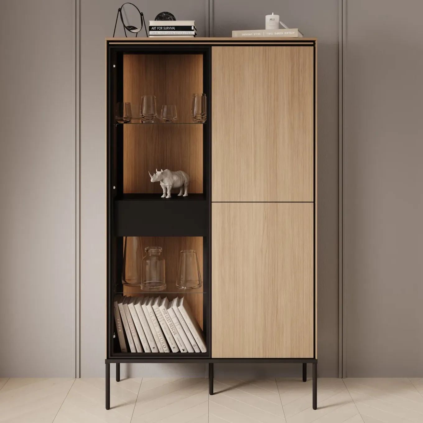 Meubella Vitrinekast Vicious - Eiken - 91x34x158 Cm