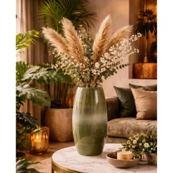Mica Decorations Bloemenvaas Lester - Groen - Glanzend Keramiek